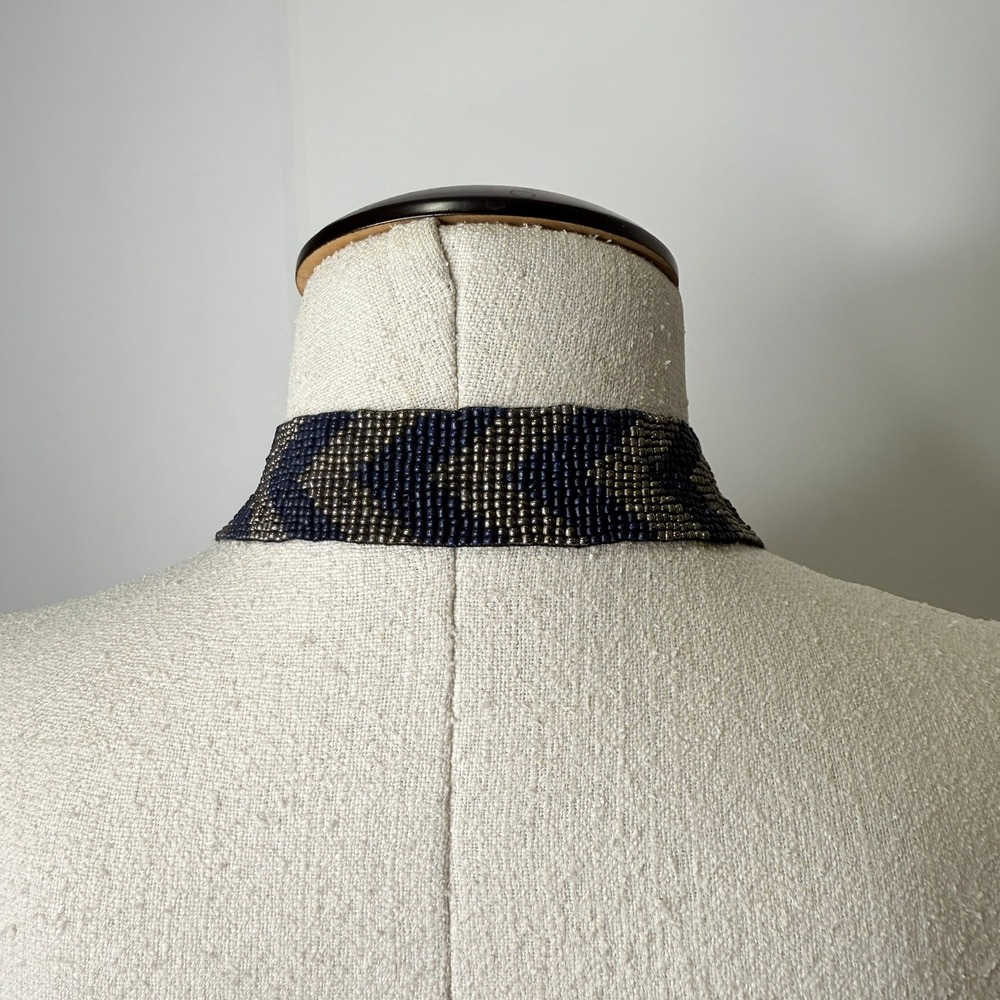 Layered Multi Strand Seed Bead Necklace Chevron Pattern - Picture 4 of 5